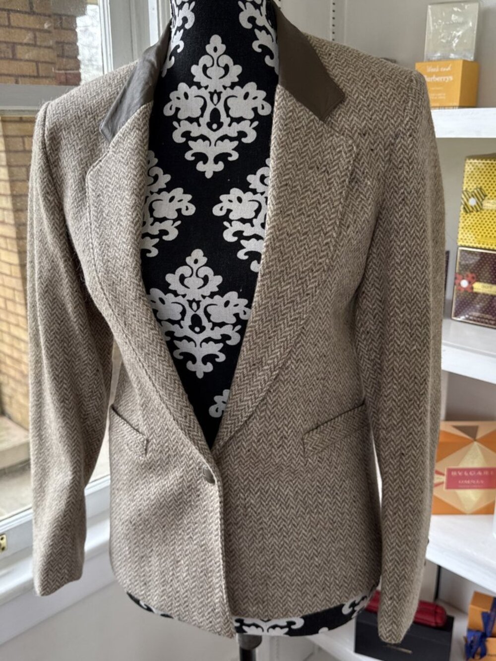 bagatelle blazer Elbow Patches TWEED Tan Brown & Gray 100% Wool 1970's Preppy